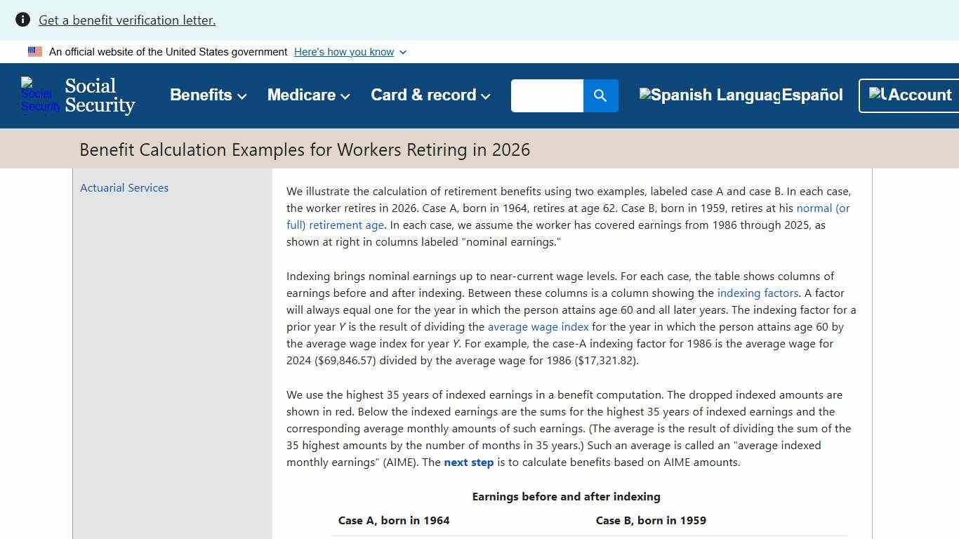 Social Security Retirement Benefit Calculation