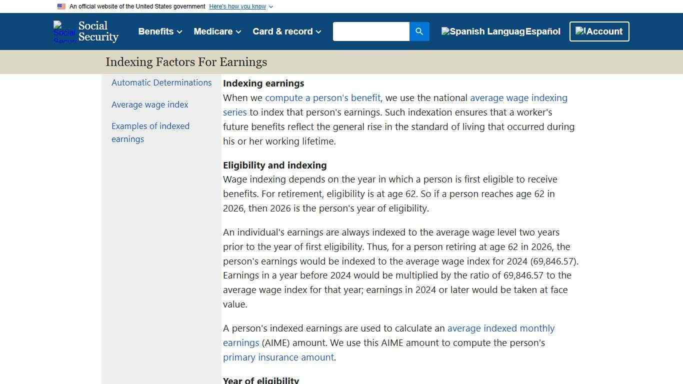 Indexing Factors for Earnings